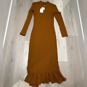 Elegant Brown Long Sleeve Dress